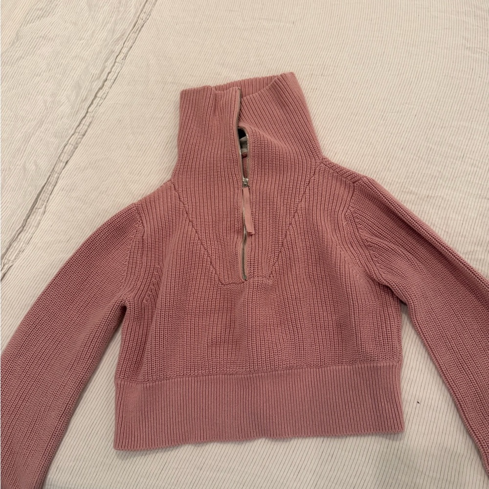 Varley Dusty Rose Half-Zip Cowl Sweater